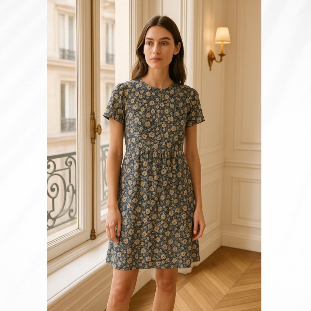☀️ VINTAGE POSITIVE ATTITUDE Floral Blue Whimsy Dress Size 4 Petite Schoolgirl